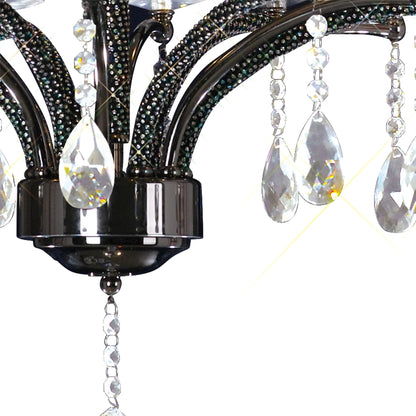 Diyas Fiore 62cm  6 Light E14 Black Chrome/Crystal Ceiling Pendant Light Fitting