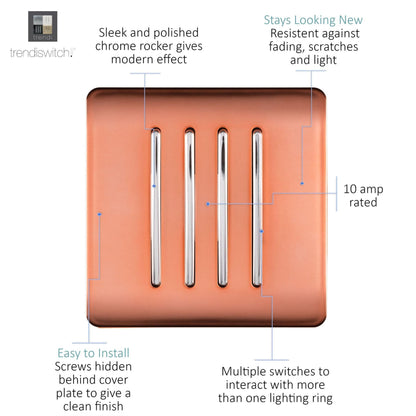 Trendi 4 Gang 2 Way Artistic Modern Glossy 10 Amp Rocker Tactile Light Switch Copper