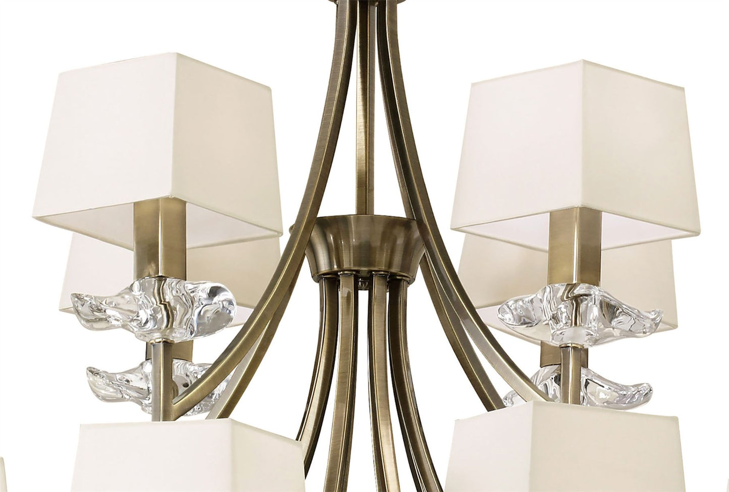 Mantra Akira 90cm Pendant 2 Tier 12 Light E14, Antique Brass with Cream Shades