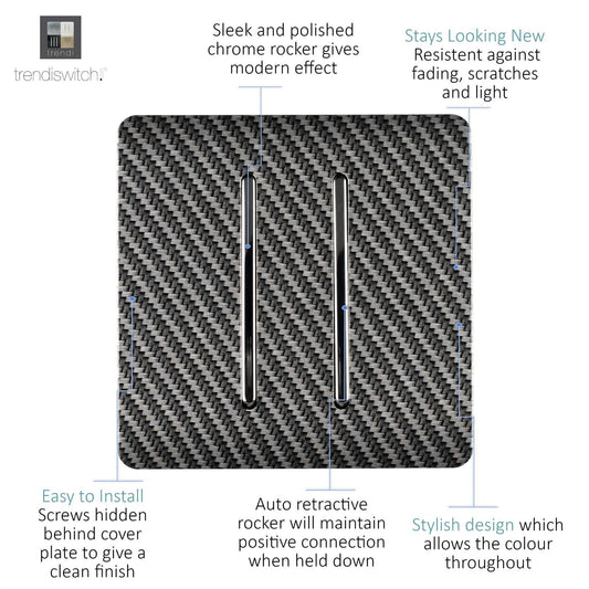 Trendi Switch 2 Gang Modern Designer Retractive Doorbell Switch in Carbon Fibre
