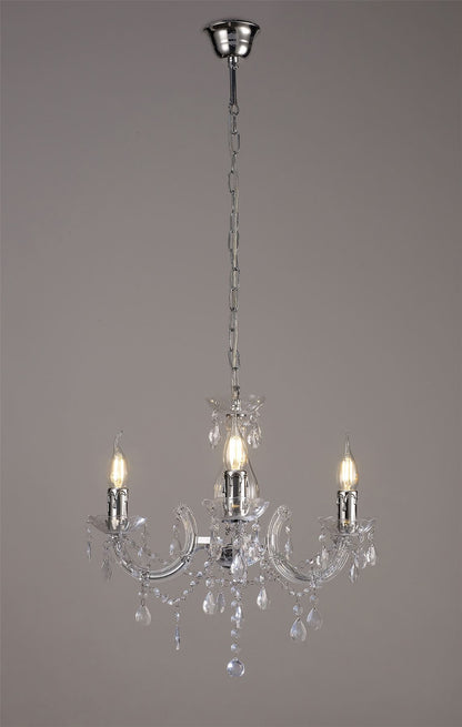 Deco Floria Chandelier with Acrylic Sconce & Acrylic Droplets 3 Light E14 Polished Chrome Finish