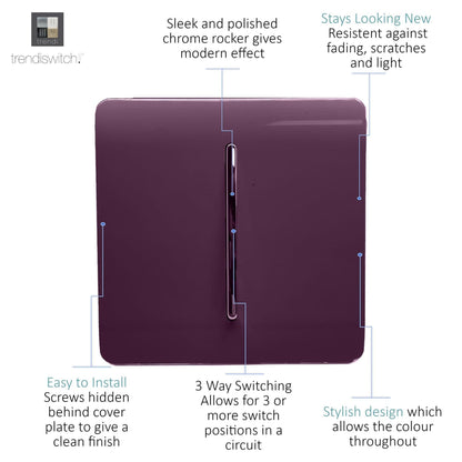 Trendi 1 Gang 3 Way Intermediate Artistic Modern Glossy 10 Amp Rocker Tactile Plum