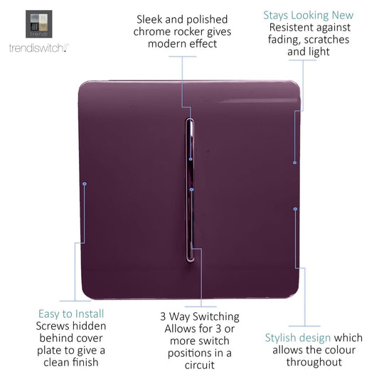 Trendi 1 Gang 3 Way Intermediate Artistic Modern Glossy 10 Amp Rocker Tactile Plum