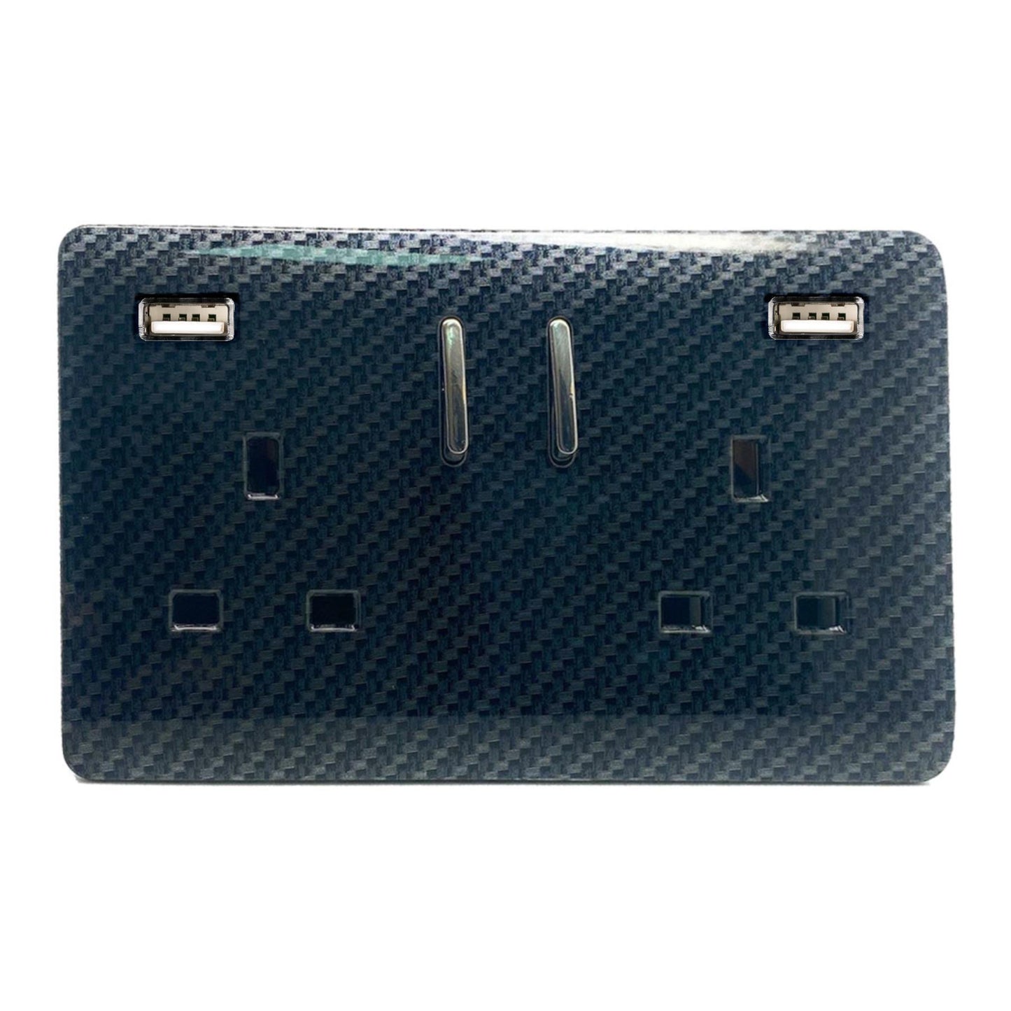 Trendi 2 Gang 13 Amp 2 x 3.1mA Type A USB Switched Plug Socket Carbon Fibre - ART-SKT213USB31AACF