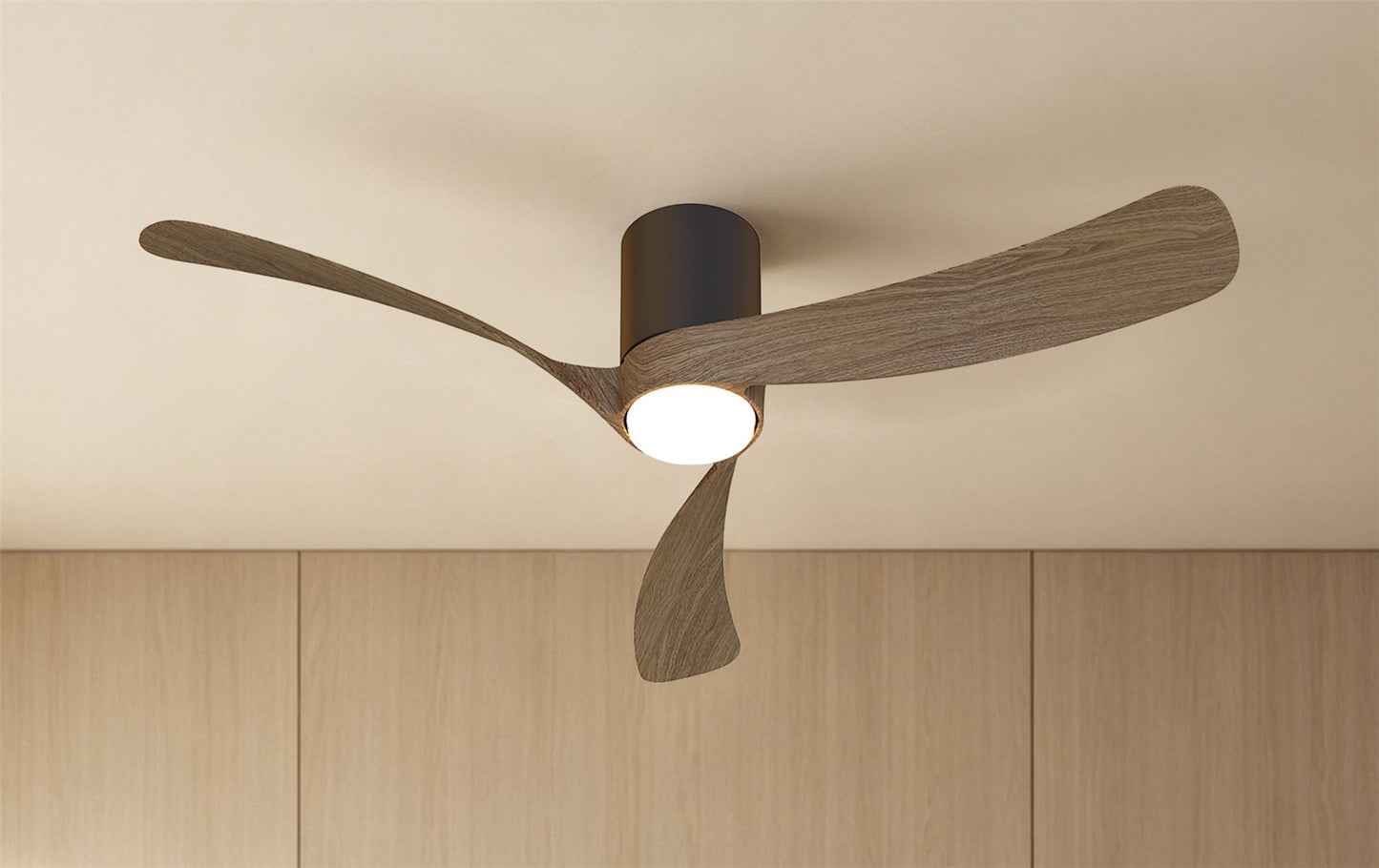 Nemo II M 1.2m 19W LED Dimmable Ceiling Light With Built-In 32W DC Fan, 3000-5000K Remote Control, 3800lm, Walnut/Black, 5yrs Warranty