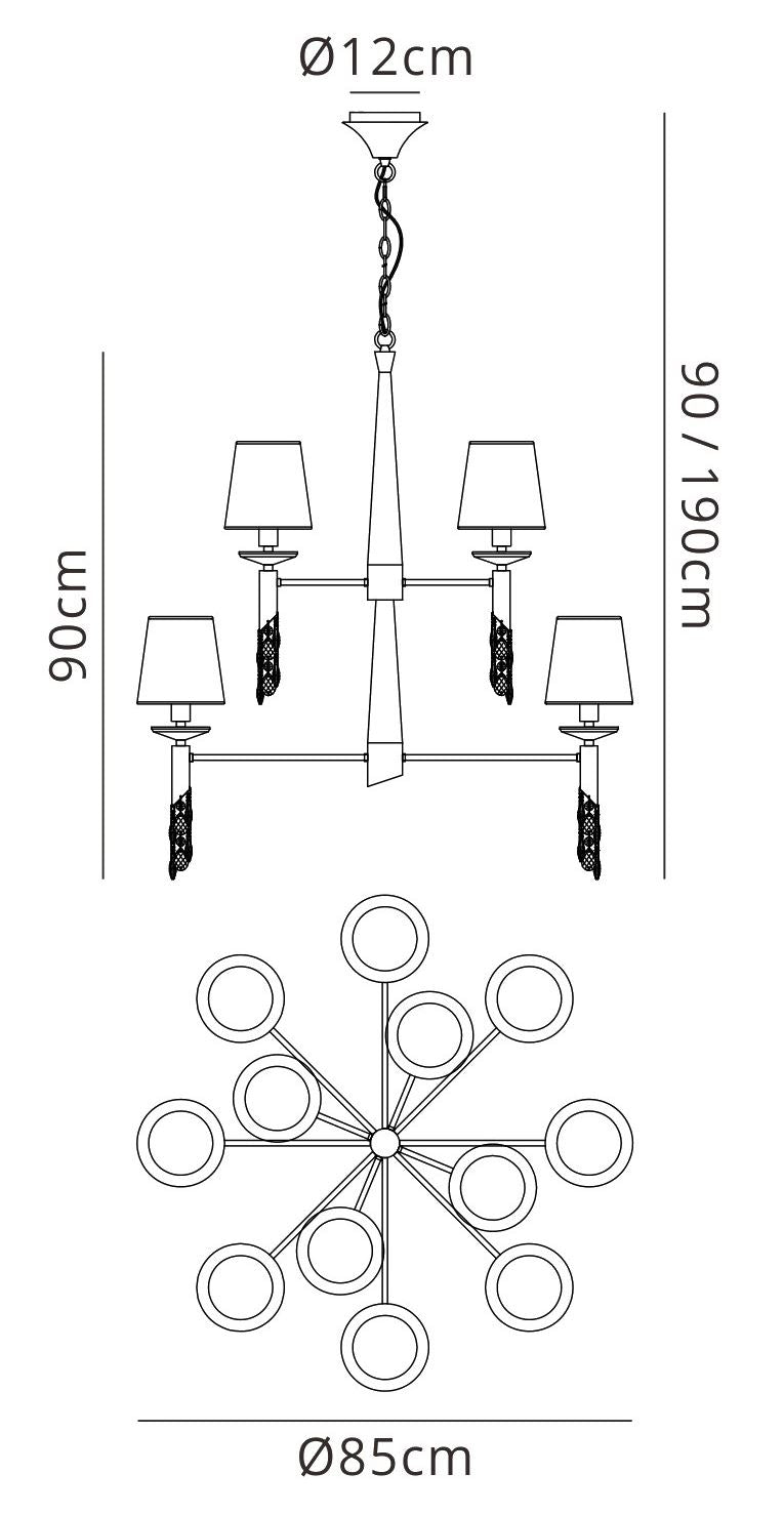 Mantra Tiffany 85cm Pendant 2 Tier 12+12 Light E14+G9, French Gold with Cream Shades & Clear Crystal