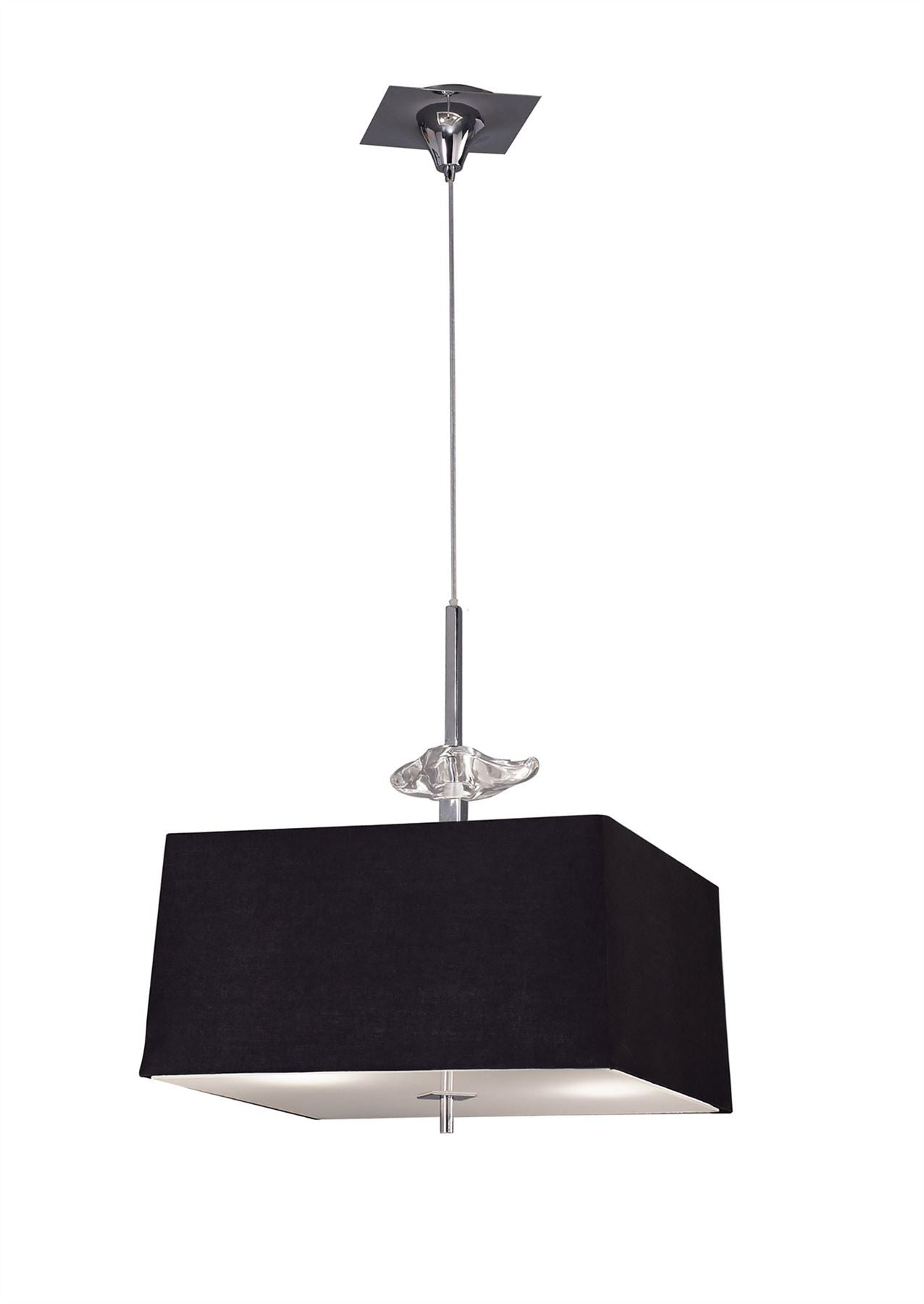 Mantra M0784 Akira Square Pendant 4 Light E27, Polished Chrome/Frosted Glass with Black Shade