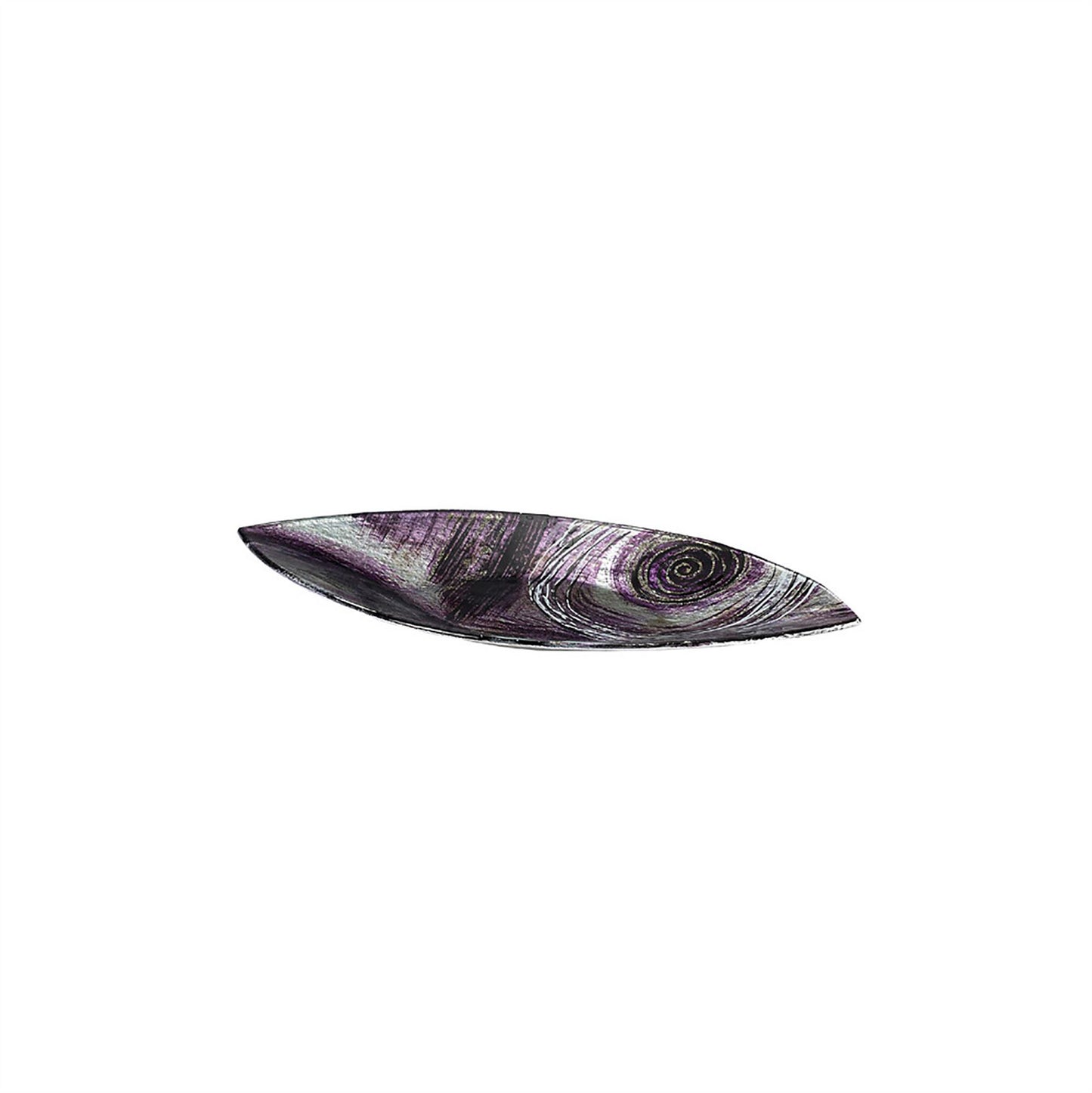 Diyas Home (DH) Elvira Glass Art Boat Platter Oval Small Silver/Black/Purple Glitter