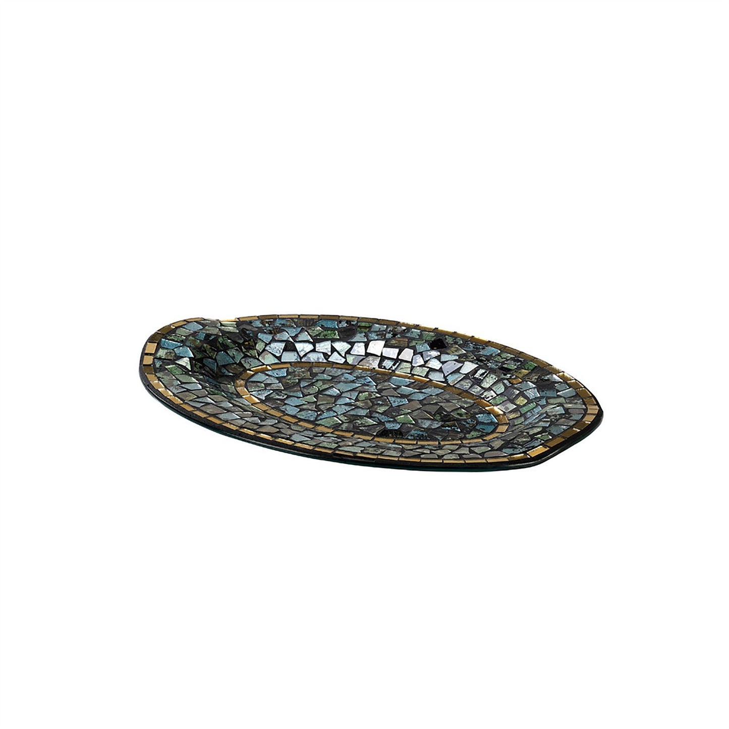 Diyas Home (DH) Addison Mosaic Platter Small Blue/Silver/French Gold Mosaic