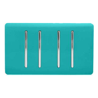 Trendi 4 Gang (2 Way & 1x Intermediate) Glossy 10 Amp Rocker Light Switch Bright Teal