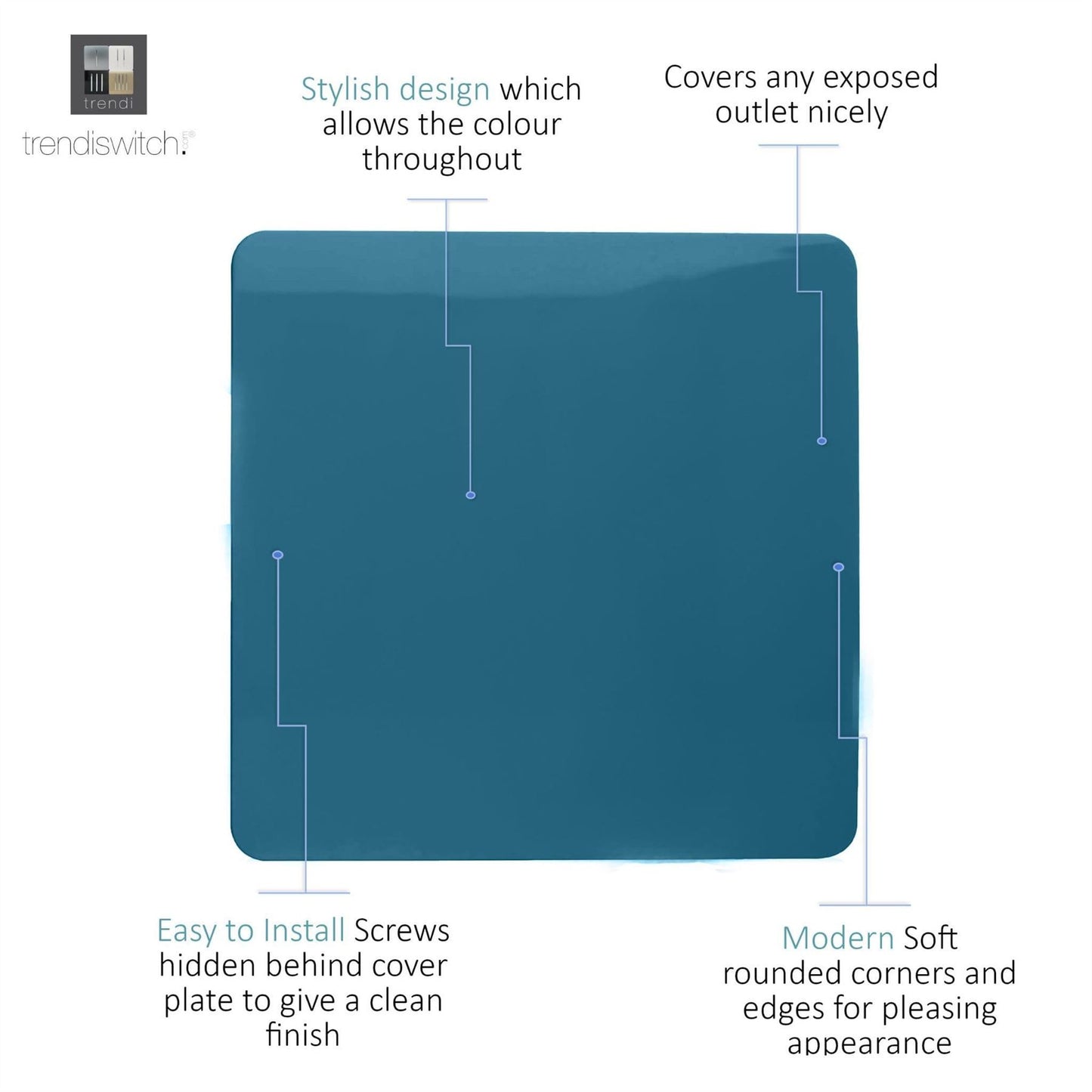 Trendi Artistic Modern Glossy Tactile Single Blanking Plate Ocean Blue