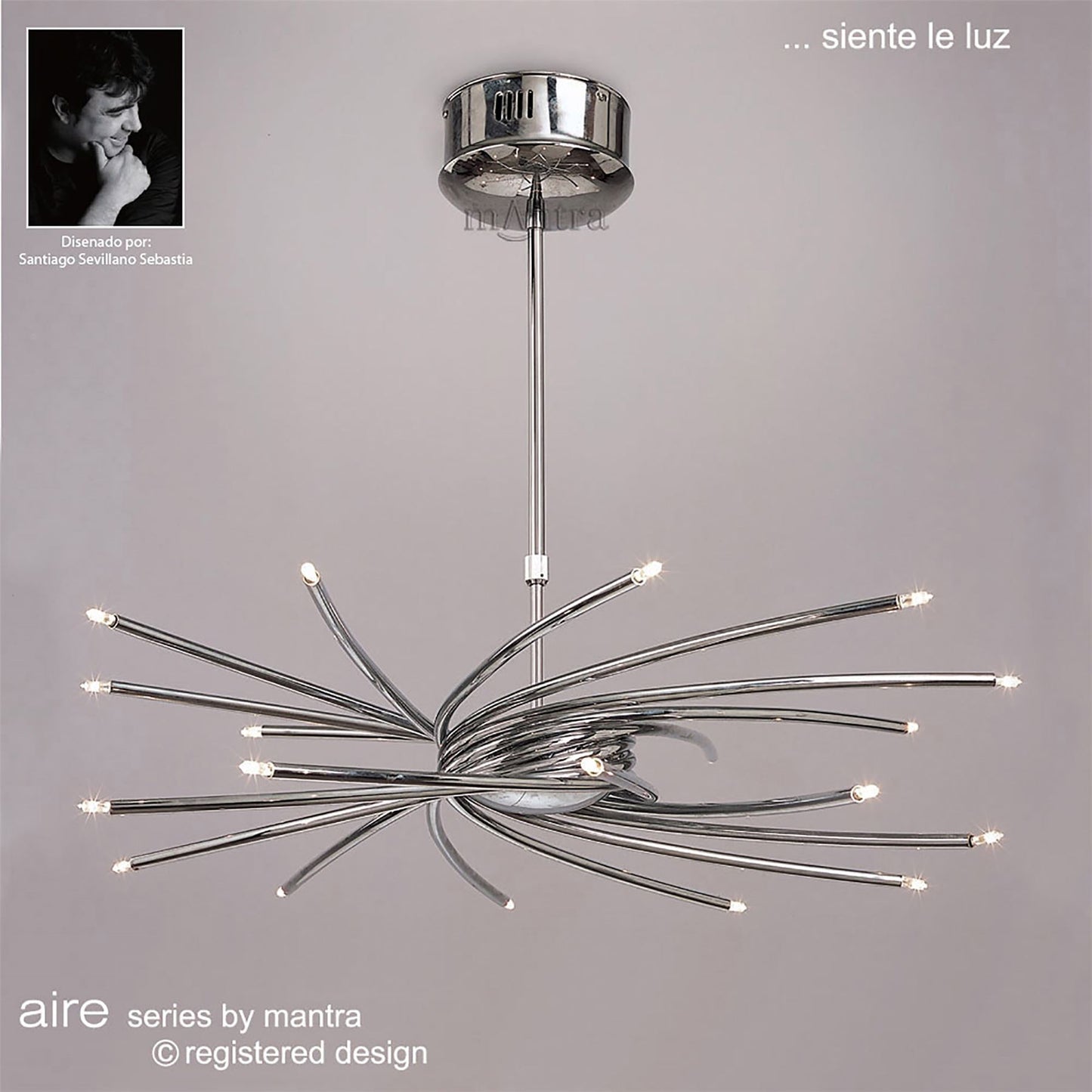 Mantra Aire 66cm Telescopic Pendant 20 Light G4 Curved Arms, Polished Chrome, NOT LED/CFL Compatible