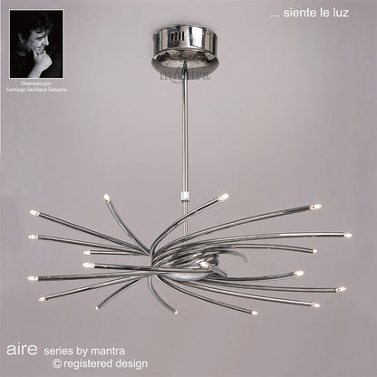 Mantra Aire 66cm Telescopic Pendant 20 Light G4 Curved Arms, Polished Chrome, NOT LED/CFL Compatible