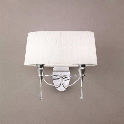 Mantra Lucca Wall Light Switched 2 Light E27, Polished Chrome with White Shade & Clear Crystal