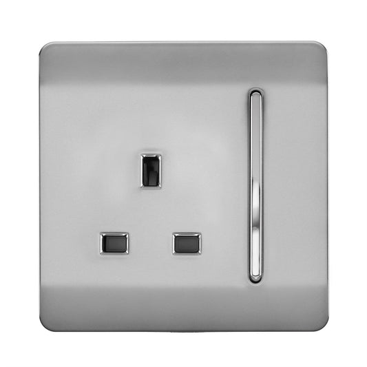 Trendi 1 Gang Artistic Modern Glossy 13 Amp Switched Tactile Plug Socket Stainless Steel