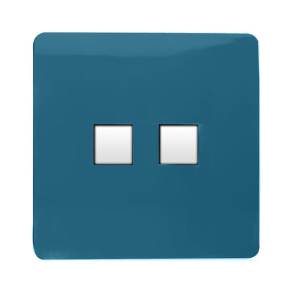 Trendi Artistic Modern Glossy 2 Gang Tactile RJ45 Cat 5e&Cat 6 PC Ethernet Socket Ocean Blue