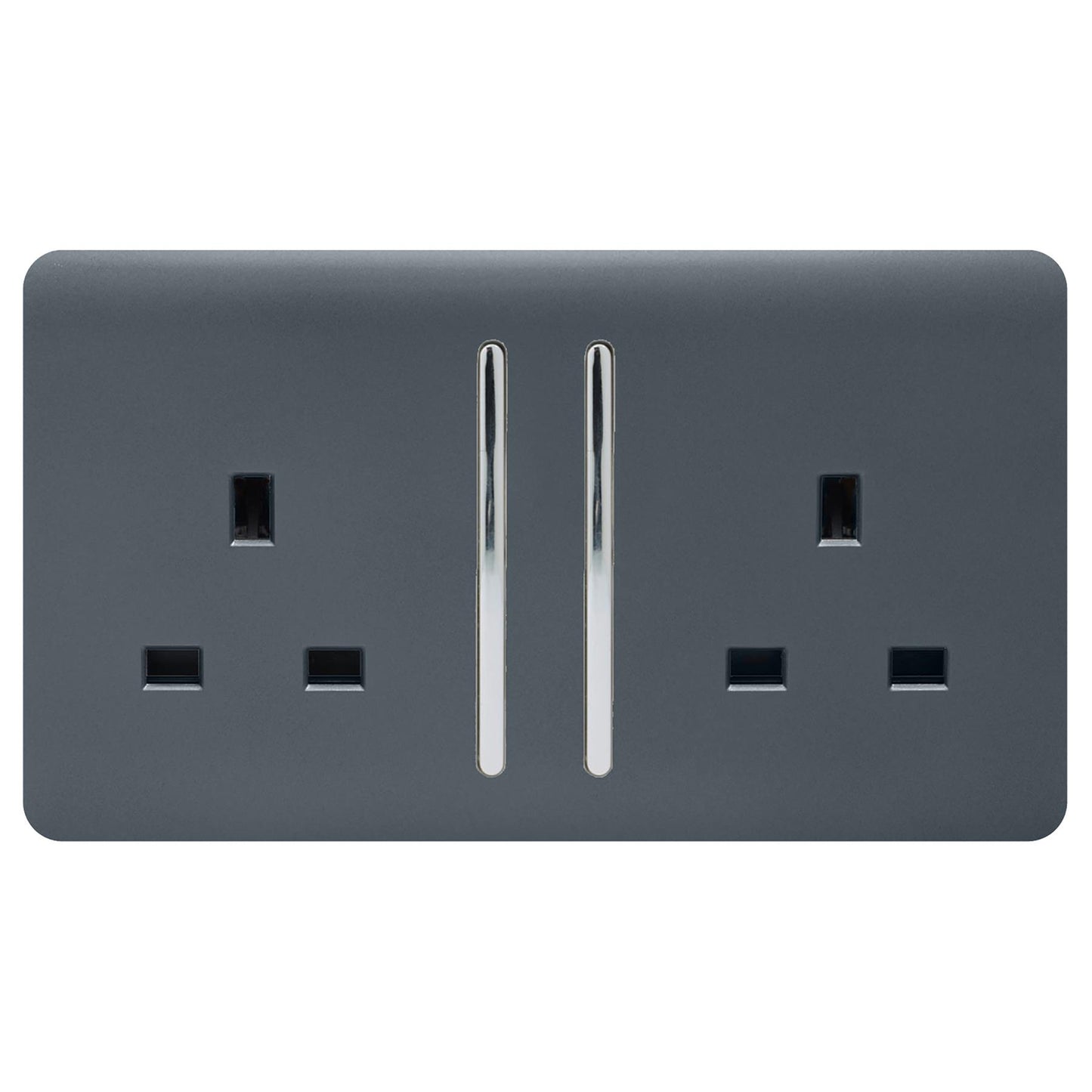 Trendi 2 Gang Artistic Modern Glossy 13 Amp Switched Plug Socket Warm Grey (7 Pack)