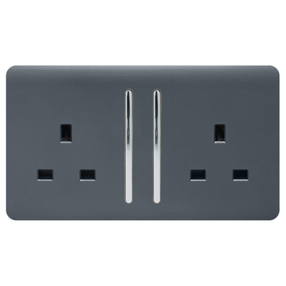 Trendi 2 Gang Artistic Modern Glossy 13 Amp Switched Plug Socket Warm Grey (7 Pack)