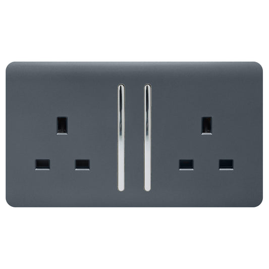Trendi 2 Gang Artistic Modern Glossy 13 Amp Switched Plug Socket Warm Grey (7 Pack)