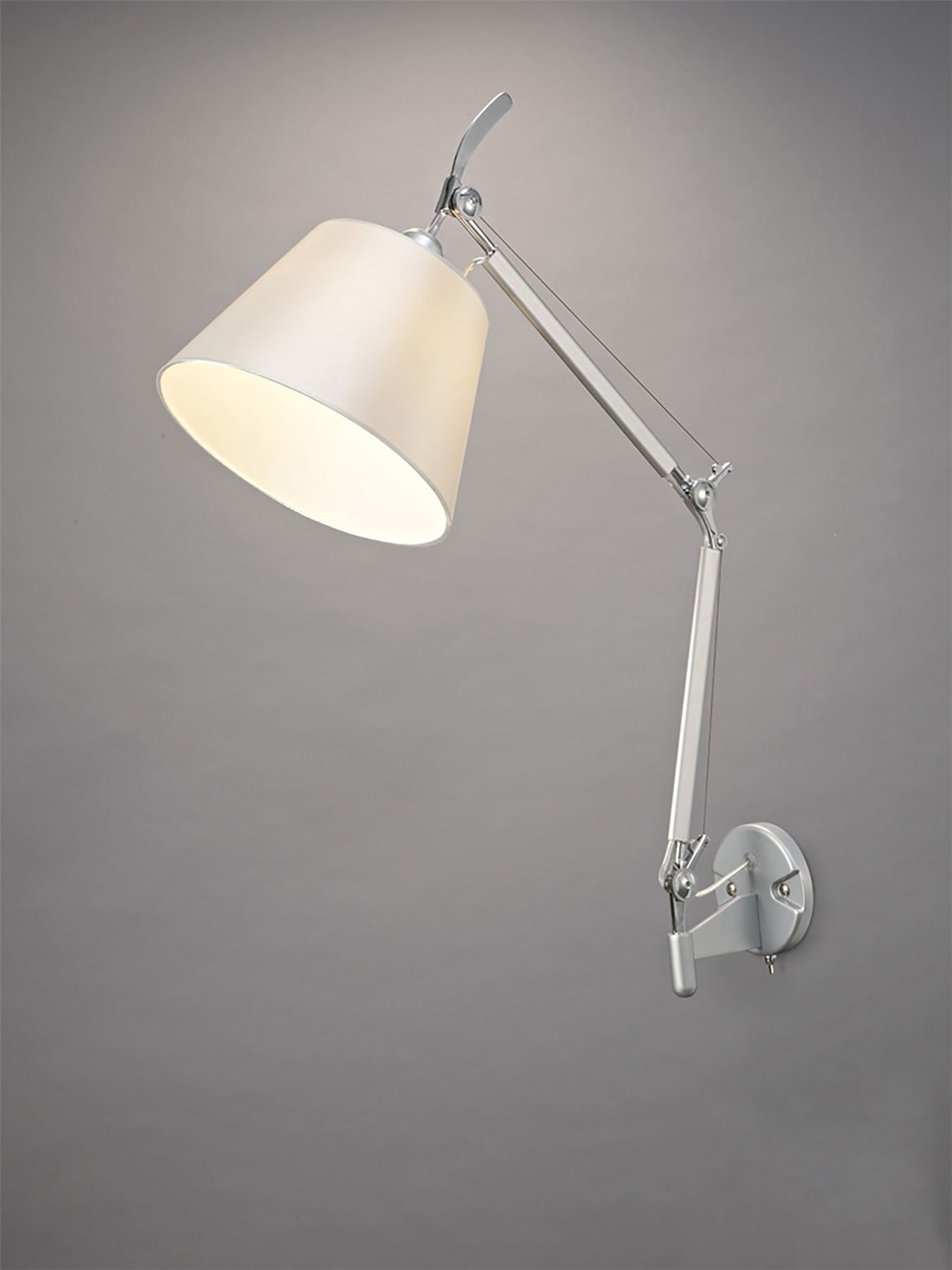Deco Karis Adjustable Switched Wall Light 1 Light E27 Silver/Polished Chrome c/w Cream Pearl Shade