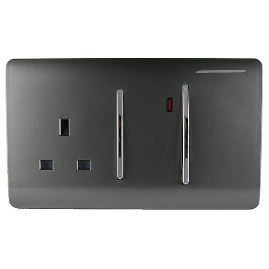 Trendi Artistic Modern Glossy 45 A Cooker Switch & Plug Socket Inc Neon Insert Charcoal