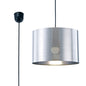 Deco Dako Black Pendant 1 Light E27 with 300 x 200mm Metallic Chrome Finish Cylinder Shade, c/w Ceiling Bracket