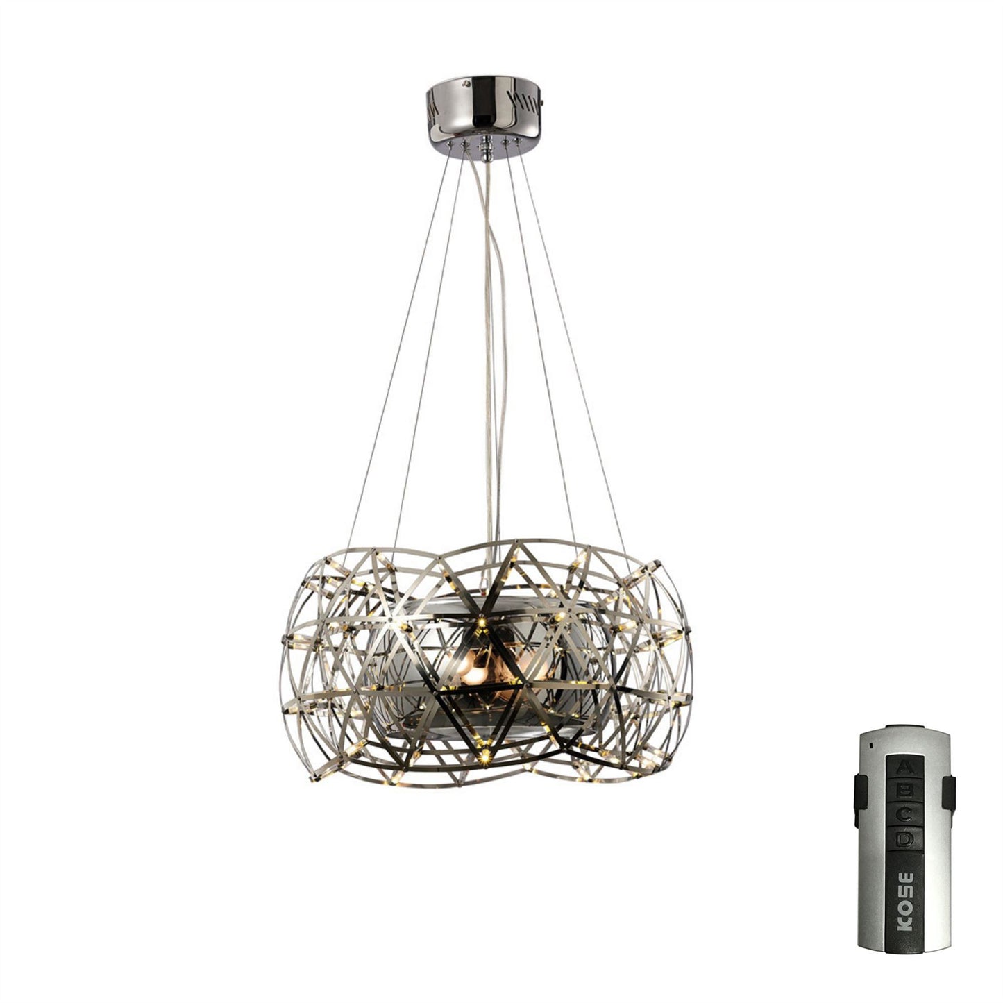 Diyas Atria 55cm  2 Light E27 with LEDs and Remote Control Stainless Steel Ceiling Pendant Light Fitting