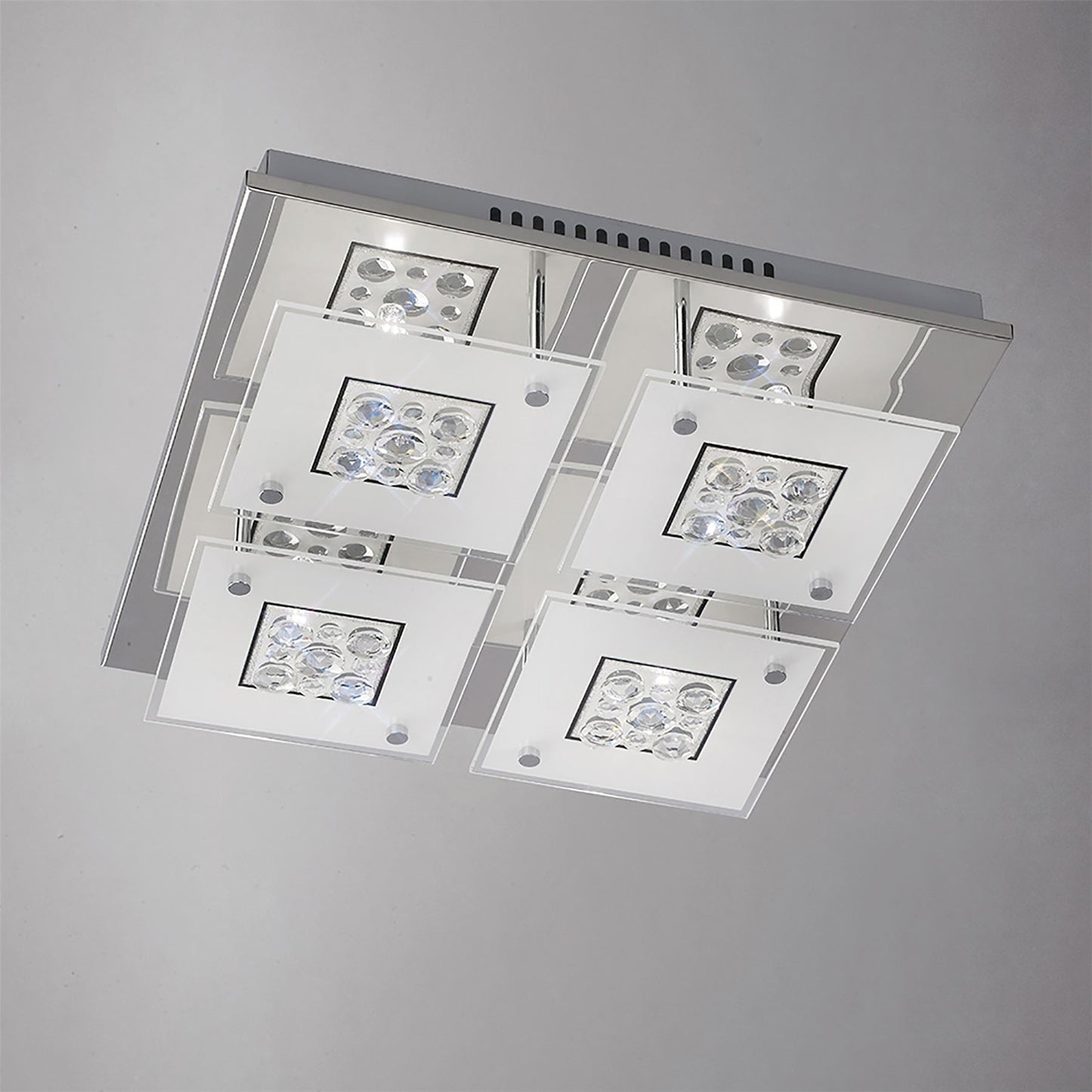 Diyas Cosmic Flush  Square 4 Light G9 Polished Chrome/Glass/Crystal Ceiling Light Fitting
