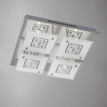 Diyas Cosmic Flush  Square 4 Light G9 Polished Chrome/Glass/Crystal Ceiling Light Fitting