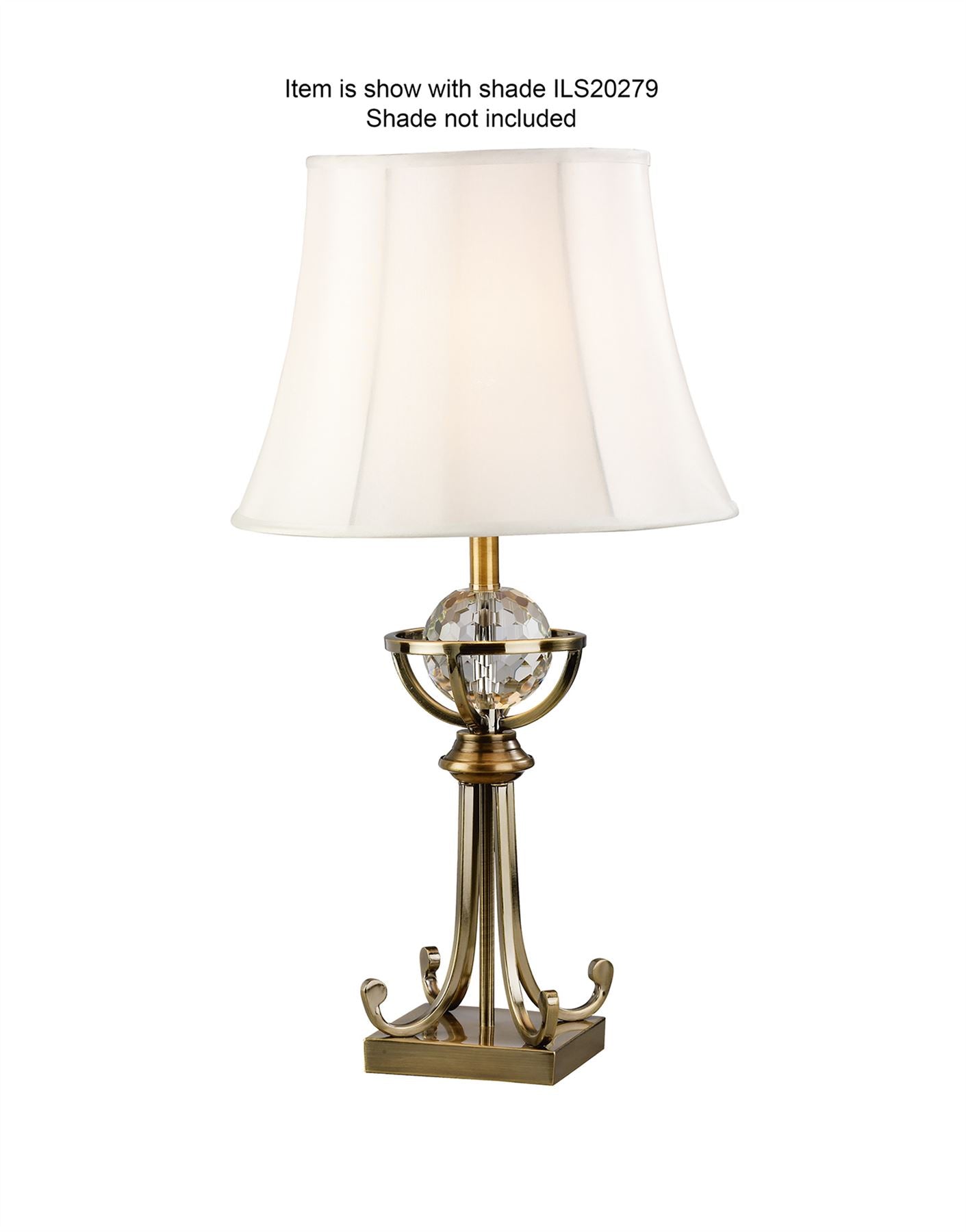 Diyas Elmo Large Crystal Table Lamp WITHOUT SHADE 1 Light E27 Antique Brass