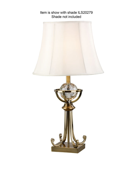 Diyas Elmo Large Crystal Table Lamp WITHOUT SHADE 1 Light E27 Antique Brass