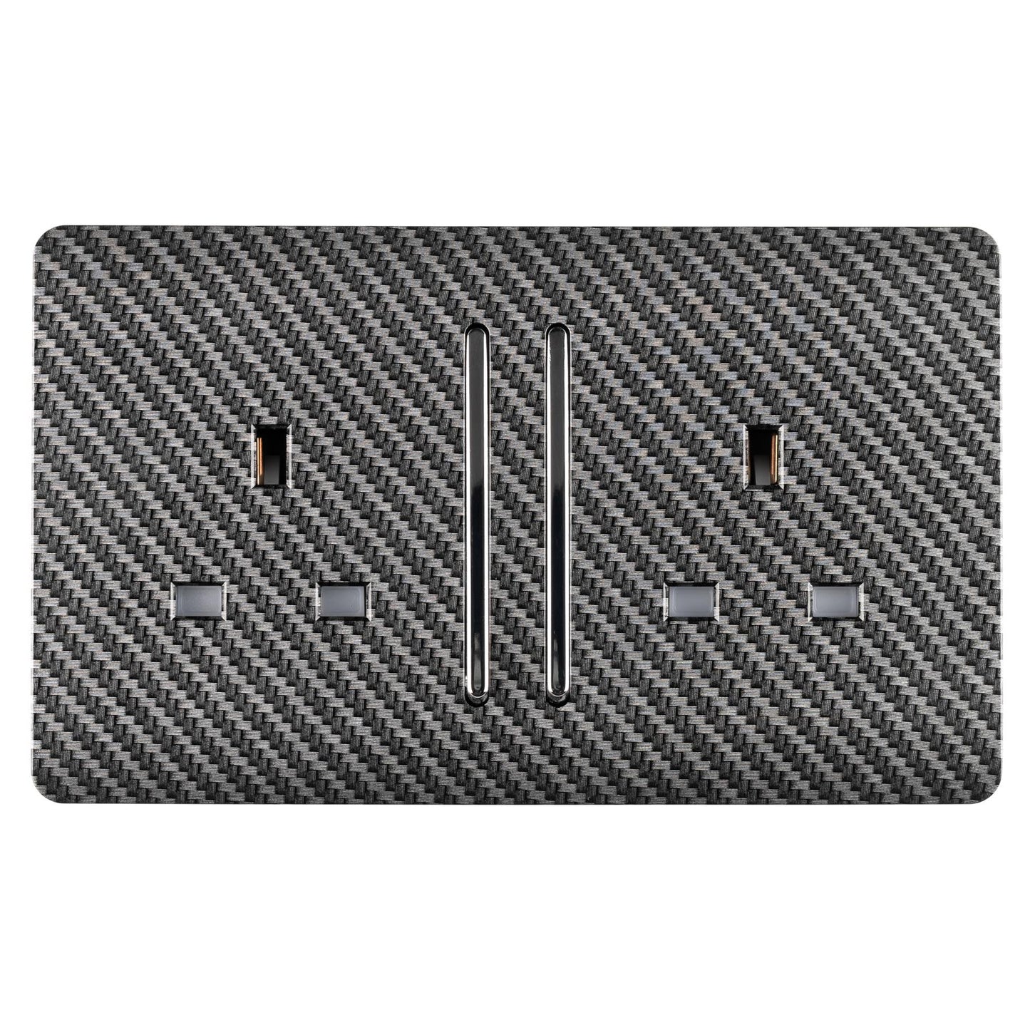 Trendi 2 Gang Artistic Modern Glossy 13 Amp Long Switched Tactile Plug Socket Carbon Fibre (7 Pack)