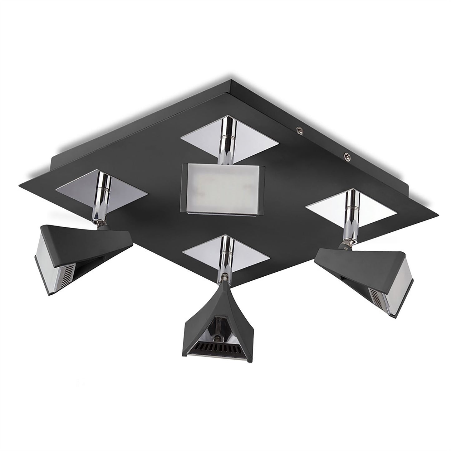 Mantra Fusion Filippo Spot Light 4 Light LED Square 20W 3000K, 1750lm, Matt Black/Polished Chrome, 3yrs Warranty