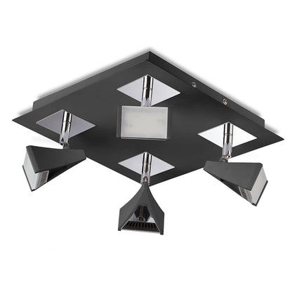 Mantra Fusion Filippo Spot Light 4 Light LED Square 20W 3000K, 1750lm, Matt Black/Polished Chrome, 3yrs Warranty