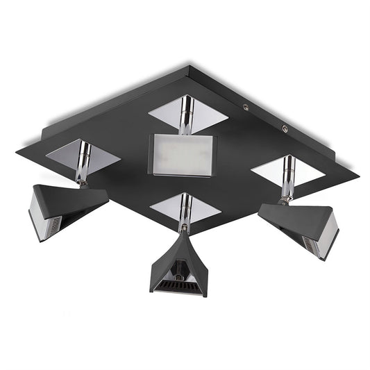Mantra Fusion Filippo Spot Light 4 Light LED Square 20W 3000K, 1750lm, Matt Black/Polished Chrome, 3yrs Warranty