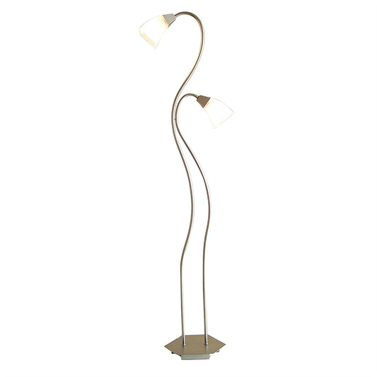 Diyas Chievo Floor Lamp with In-Line Dimmer 2 Light G9 Satin Chrome/Frosted Glass, NOT LED/CFL Compatible
