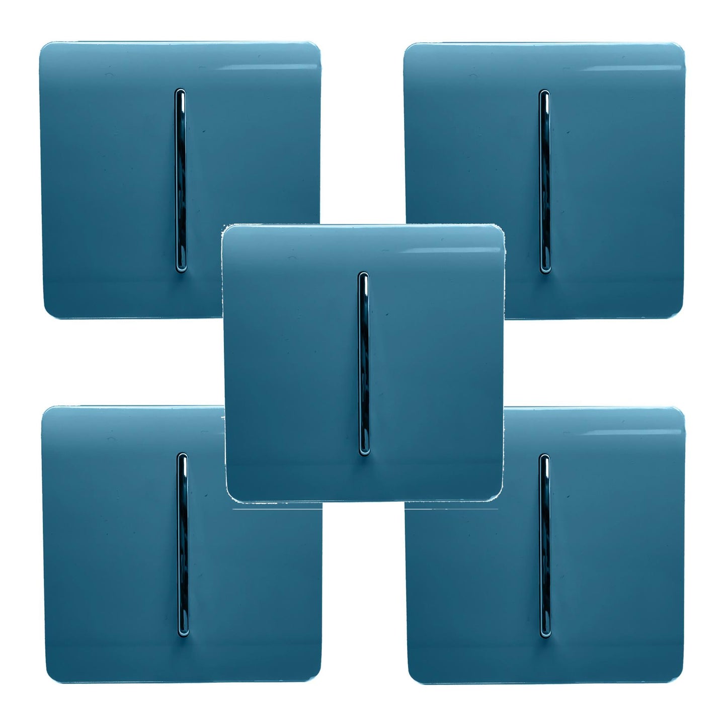 Trendi 1 Gang 2 Way 240V Screwless Artistic Modern Glossy 10 Amp Chrome Rocker Electrical Wall Light Switch in Ocean Blue (5 pack)