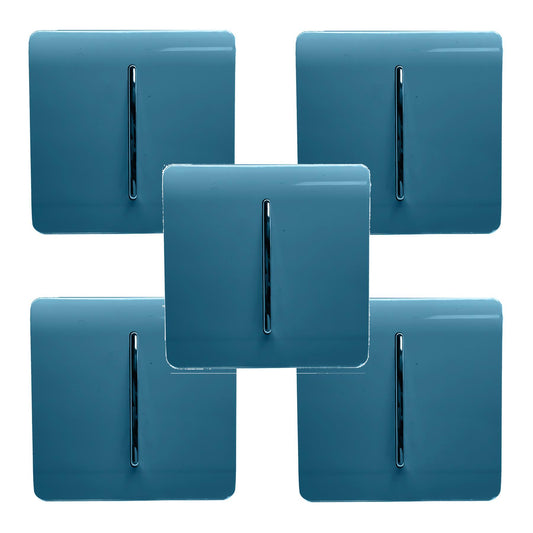 Trendi 1 Gang 2 Way 240V Screwless Artistic Modern Glossy 10 Amp Chrome Rocker Electrical Wall Light Switch in Ocean Blue (5 pack)