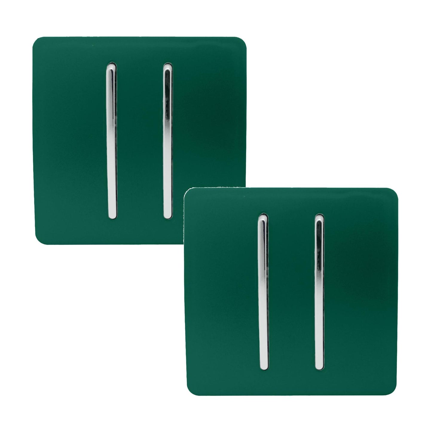 Trendi 2 Gang 2 Way 240V Screwless Artistic Modern Glossy 10 Amp Chrome Rocker Electrical Wall Light Switch in Dark Forest Green (2 pack)