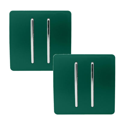 Trendi 2 Gang 2 Way 240V Screwless Artistic Modern Glossy 10 Amp Chrome Rocker Electrical Wall Light Switch in Dark Forest Green (2 pack)