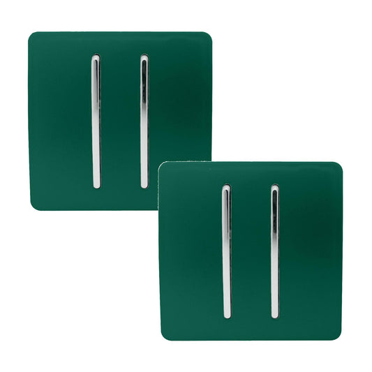Trendi 2 Gang 2 Way 240V Screwless Artistic Modern Glossy 10 Amp Chrome Rocker Electrical Wall Light Switch in Dark Forest Green (2 pack)