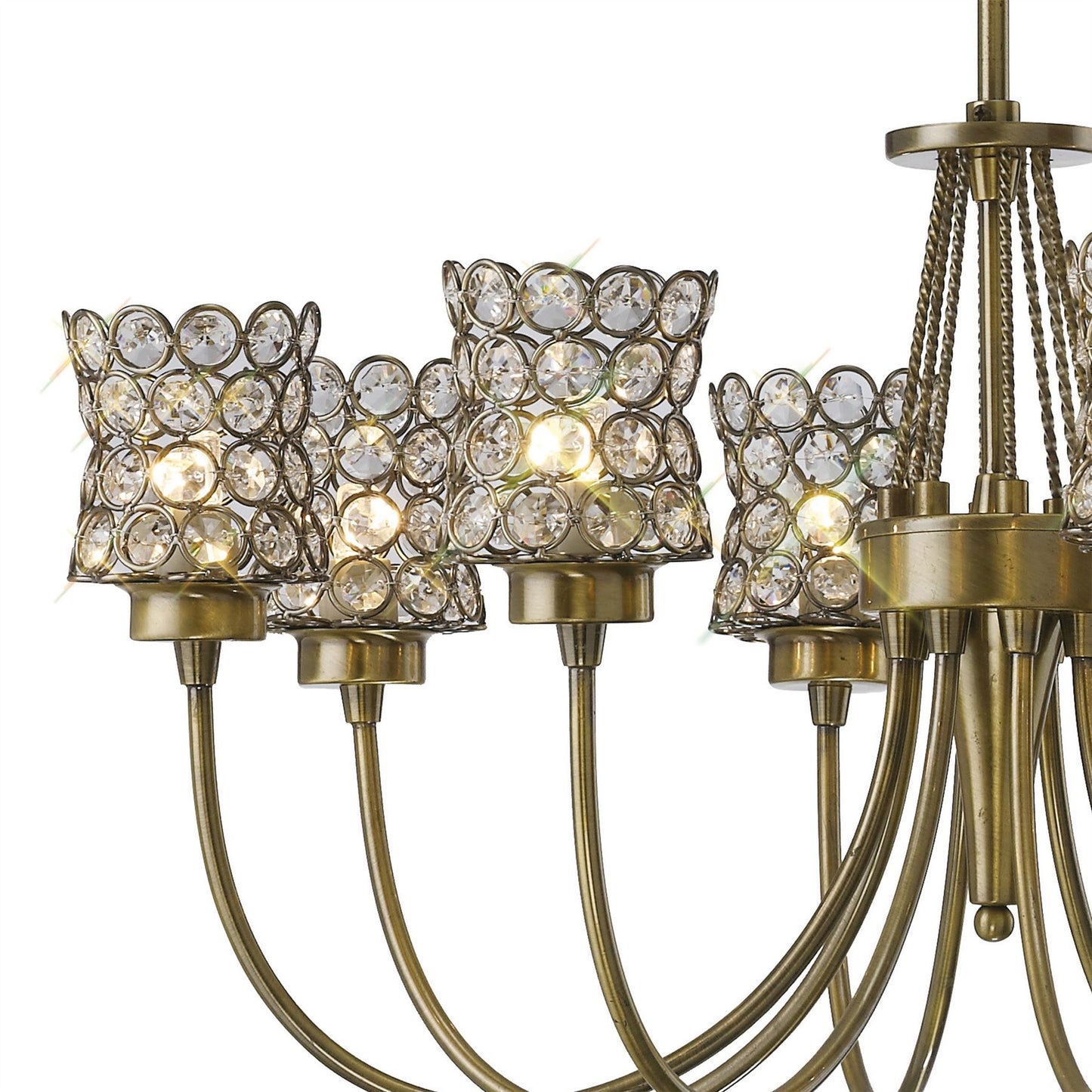 Diyas Nelson  8 Light G9 Antique Brass/Crystal Ceiling Pendant Light Fitting