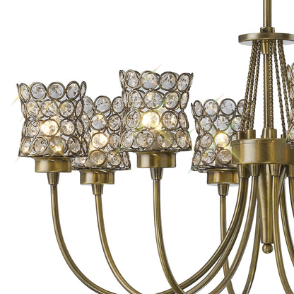 Diyas Nelson  8 Light G9 Antique Brass/Crystal Ceiling Pendant Light Fitting