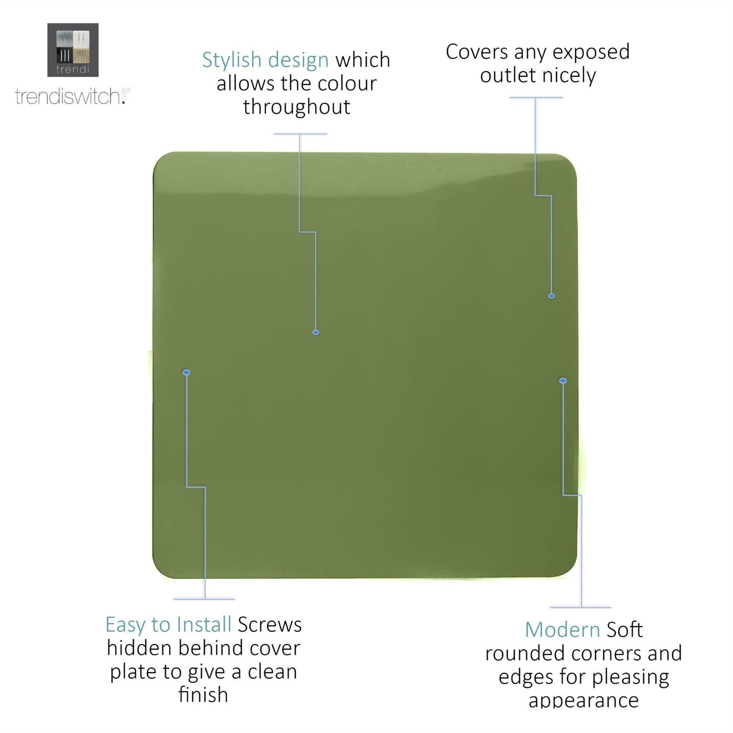 Trendi Artistic Modern Glossy Tactile Single Blanking Plate Moss Green