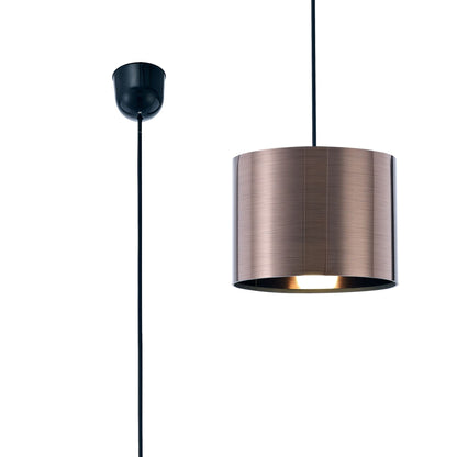 Deco Dako Black Pendant 1 Light E27 with 200 x 150mm Metallic Bronze Finish Cylinder Shade, c/w Ceiling Bracket