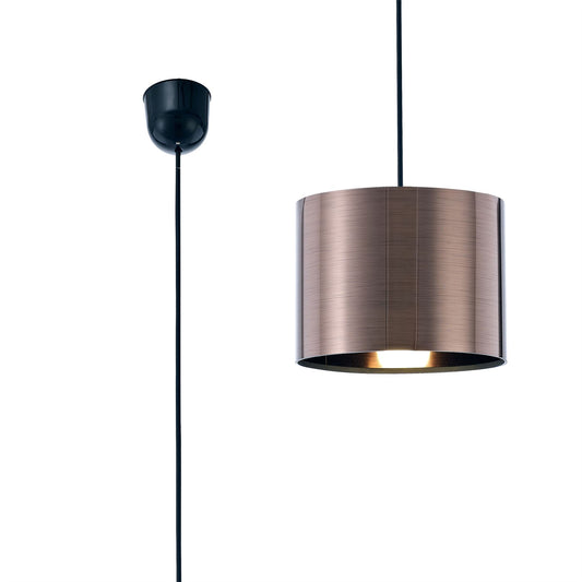Deco Dako Black Pendant 1 Light E27 with 200 x 150mm Metallic Bronze Finish Cylinder Shade, c/w Ceiling Bracket