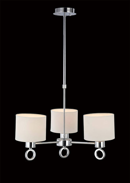 Diyas Polo 48cm  with White Shade 3 Light E27 Polished Chrome Ceiling Pendant Light Fitting