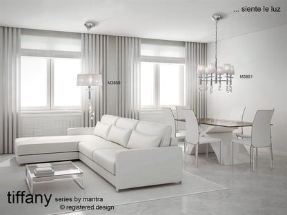 Mantra M3858 Tiffany Pendant 3+1 Light E27+G9, Polished Chrome with White Shade & Clear Crystal