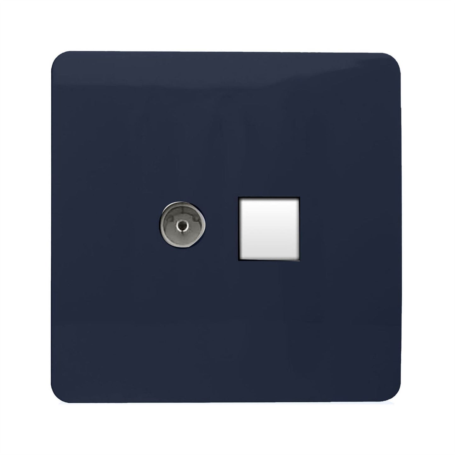 Trendi Artistic Modern Glossy Tactile TV Co-axial Socket + Telephone Socket Navy