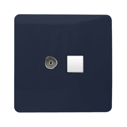Trendi Artistic Modern Glossy Tactile TV Co-axial Socket + Telephone Socket Navy